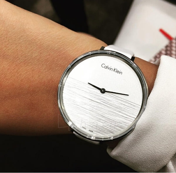 Calvin Klein Rise White Grey Dial White Leather Strap Watch for Women - K7A231L6 Buy Now By Calvin Klein