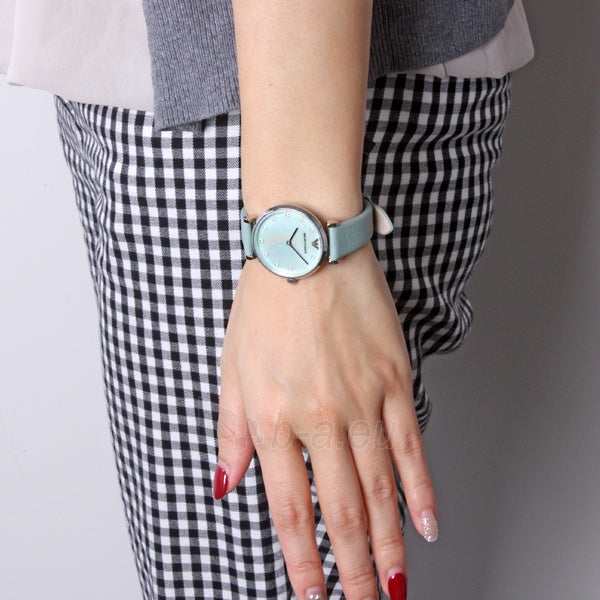 Emporio Armani Gianni T Bar Mother Of Pearl Blue Dial Blue Leather Strap Watch For Women - AR1959 Buy Now By Emporio Armani