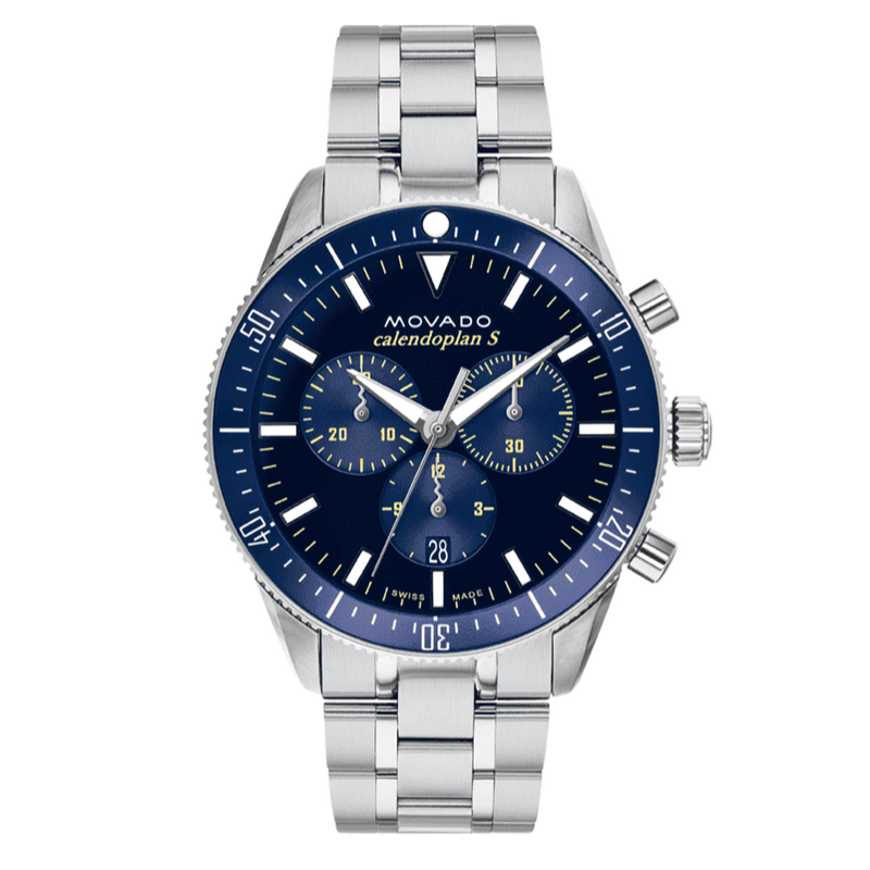 Movado Heritage Calendoplan Chronograph Blue Dial Silver Steel Strap Watch For Men - 3650124 Buy Now By Movado
