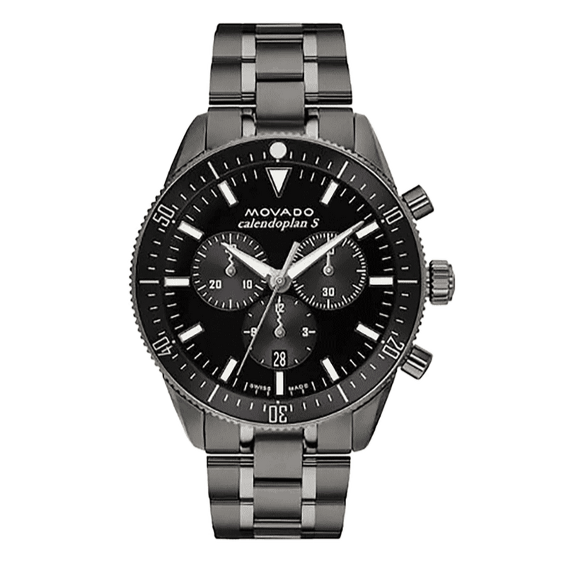 Movado Heritage Calendoplan Chronograph Black Dial Black Steel Strap Watch For Men - 3650125 Buy Now By Movado