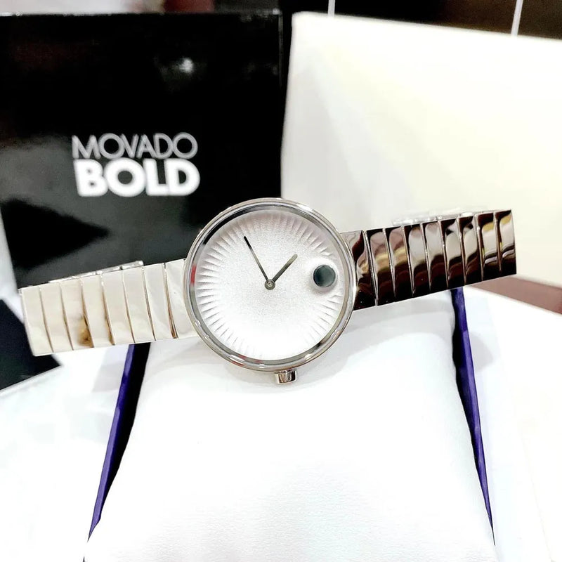 Shop Movado Edge Silver Dial Silver Steel Strap Watch for Women - 3680012 in USA