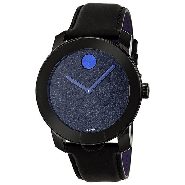 Shop Movado Bold Metallic Blue Dial Black Leather Strap Watch for Men - 3600137 in USA