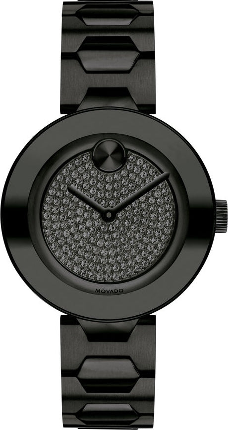 Shop Movado Bold Crystals Black Dial Black Steel Strap Watch for Women - 3600576 in USA