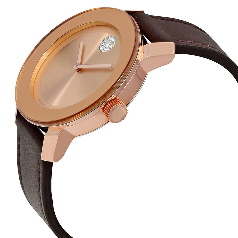 Shop Movado Bold Rose Gold Dial Brown Leather Strap Watch for Men - 3600395 in USA