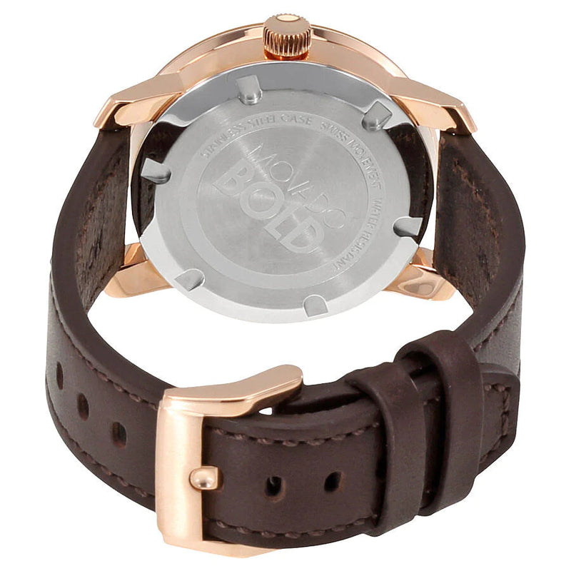 Shop Movado Bold Rose Gold Dial Brown Leather Strap Watch for Men - 3600395 in USA