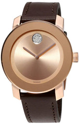 Shop Movado Bold Rose Gold Dial Brown Leather Strap Watch for Men - 3600395 in USA