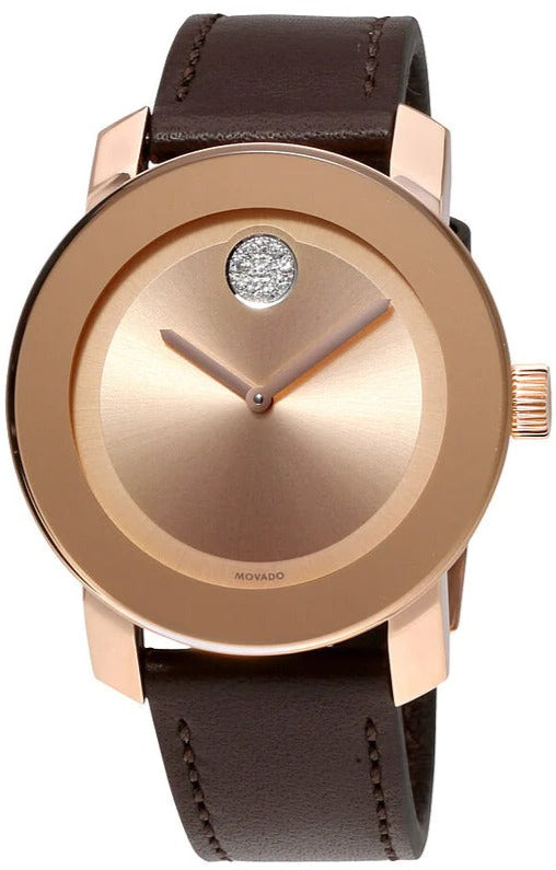 Shop Movado Bold Rose Gold Dial Brown Leather Strap Watch for Men - 3600395 in USA