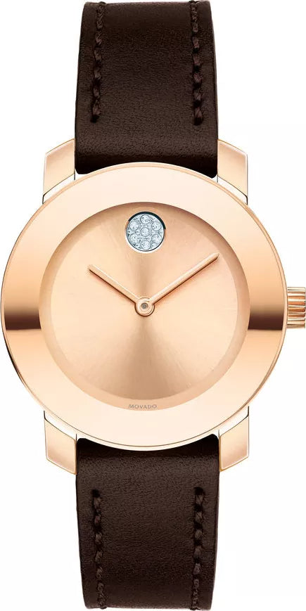 Shop Movado Bold Rose Gold Dial Brown Leather Strap Watch For Women - 3600438 in USA