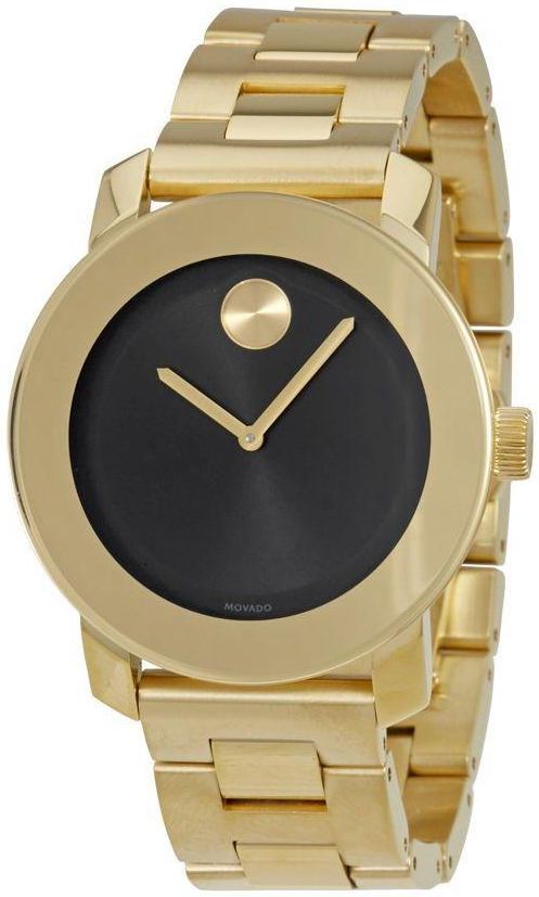 Shop Movado Bold Black Dial Gold Steel Strap Unisex Watch - 3600397 in USA