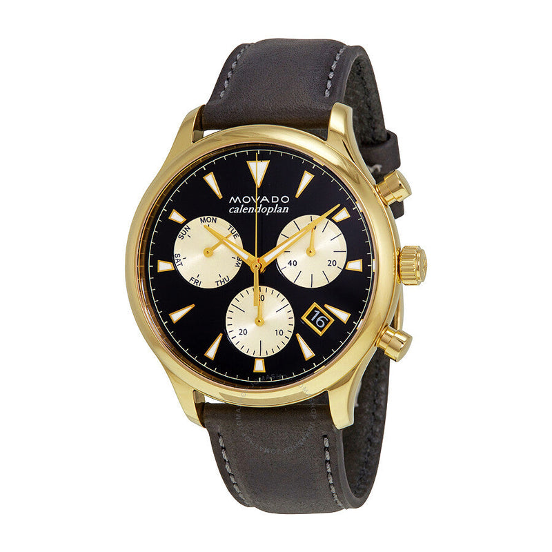Movado Heritage Chronograph Calendoplan Blue Dial Black Leather Strap Watch for Men - 3650006 Buy Now By Movado