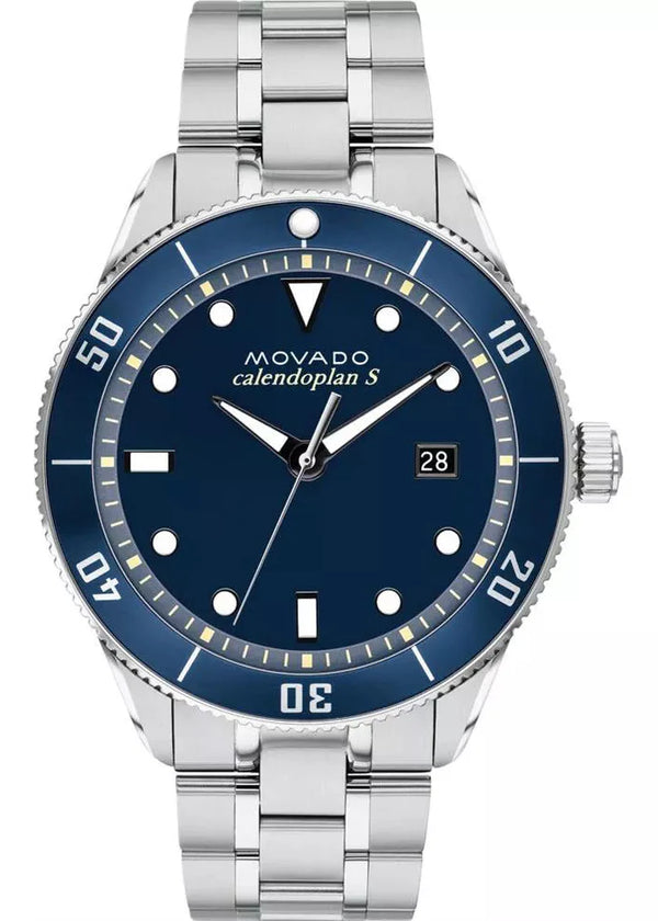 Shop Movado Heritage Calendoplan Blue Dial Silver Steel Strap Watch For Men - 3650094 in USA