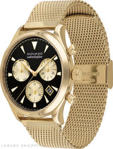 Shop Movado Heritage Calendoplan Chronograph Black Dial Gold Mesh Strap Watch for Men - 3650098 in USA