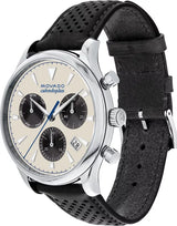 Shop Movado Heritage Calendoplan Chronograph Silver Dial Black Leather Strap Watch for Men - 3650024 in USA