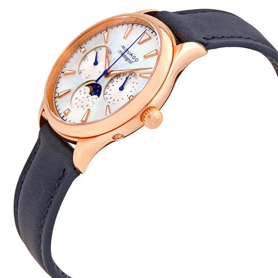 Movado Heritage Celestograf White Mother of Pearl Dial Blue Leather Strap Watch For Women - 3650011 Buy Now By Movado