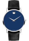 Movado Museum Classic Blue Dial Black Leather Strap Watch for Men - 0607197