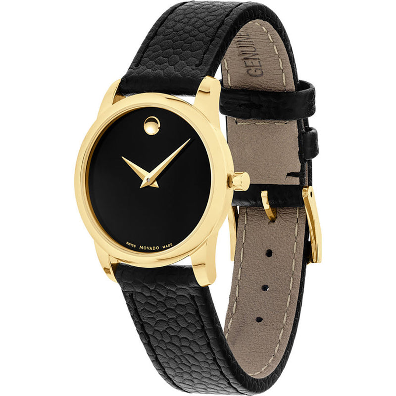 Movado Museum Classic Black Dial Black Leather Strap Watch For Women - 0607016 Buy Now By Movado