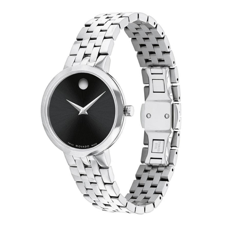 Shop Movado Veturi Quartz Black Dial Silver Steel Strap Watch for Women - 0606338 in USA