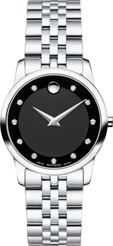 Movado Museum Classic Black Dial Silver Steel Strap Watch For Women - 0606858 Buy Now By Movado