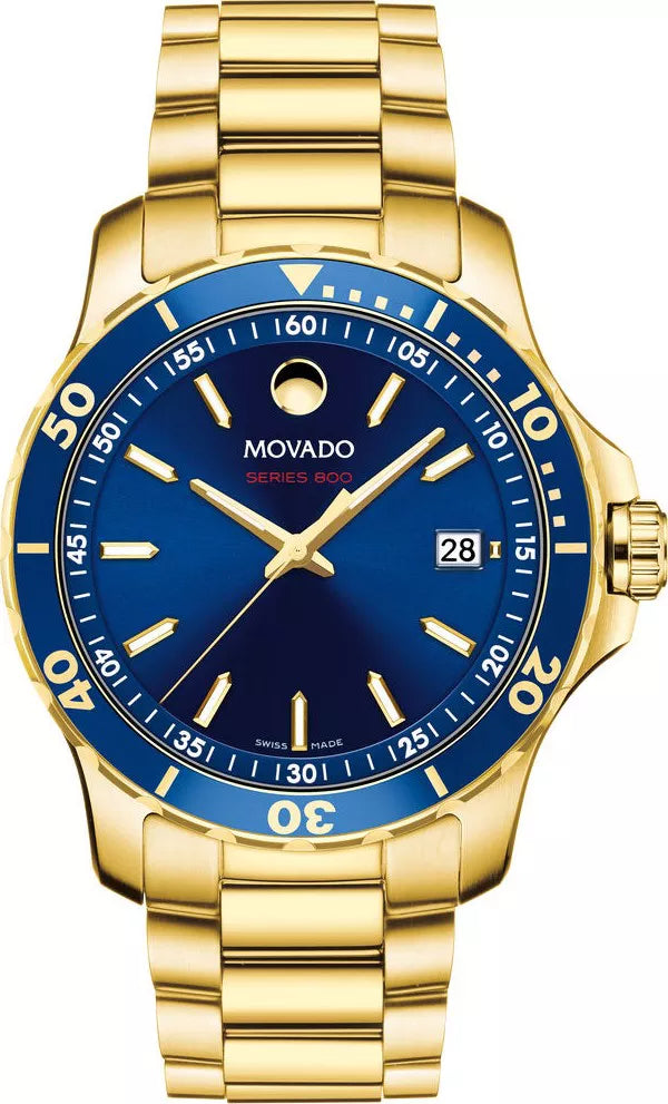 Shop Movado Series 800 Blue Dial Gold Steel Strap Watch For Men - 2600144 in USA
