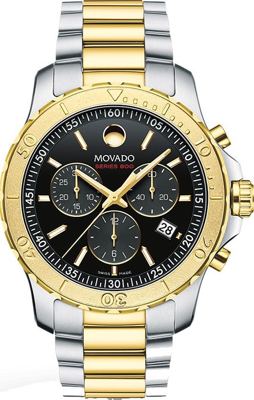 Shop Movado Series 800 Chronograph Black Dial Two Tone Steel Strap Watch For Men - 2600138 in USA