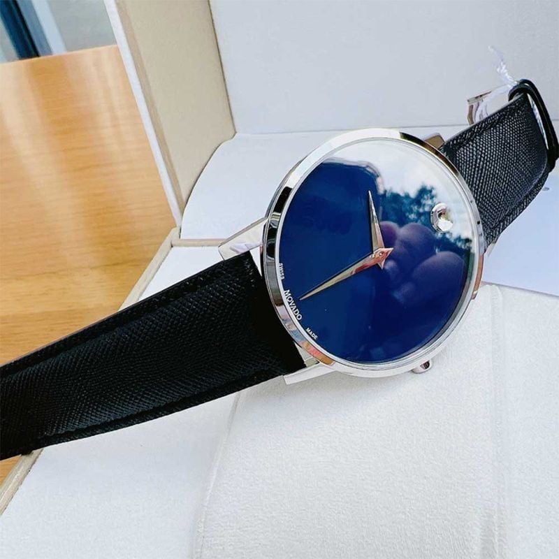 Movado Museum Classic Blue Dial Black Leather Strap Watch for Men - 0607197 Buy Now By Movado