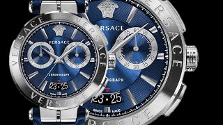Versace Aion Chronograph Blue Dial Blue Leather Strap Watch for Men - VE1D01220 Buy Now By Versace