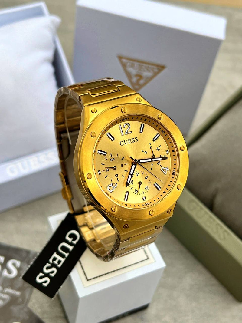 Shop Guess Scope Gold Dial Gold Steel Strap Watch for Men - GW0454G2 in USA