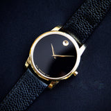 Movado Museum Black Dial Black Leather Strap Watch For Men - 0607014 Buy Now By Movado