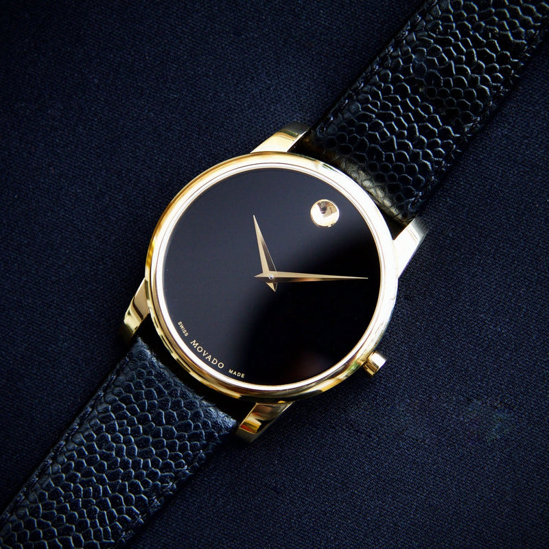 Movado Museum Black Dial Black Leather Strap Watch For Men - 0607014 Buy Now By Movado