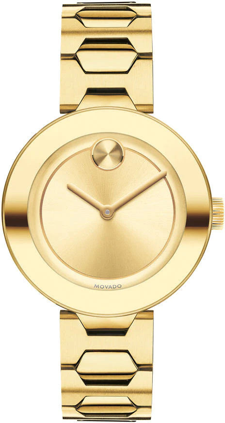 Shop Movado Bold Gold Dial Gold Steel Strap Watch For Women - 3600382 in USA