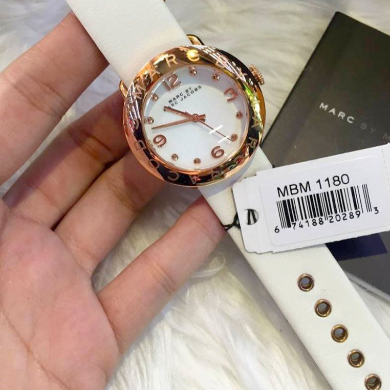 Marc Jacobs Amy White Dial White Leather Strap Watch for Women - MBM1180 Buy Now By Marc Jacobs
