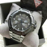 Guess Rigor Multifunction Black Dial Black Steel Strap Watch For Men - W0218G1 Buy Now By Guess