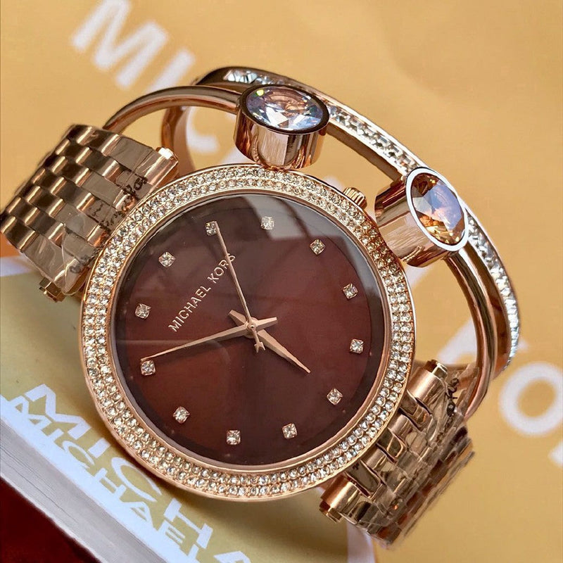 Michael Kors Darci Brown Dial Rose Gold Stainless Steel Strap Watch for Women - MK3217 Buy Now By Michael Kors