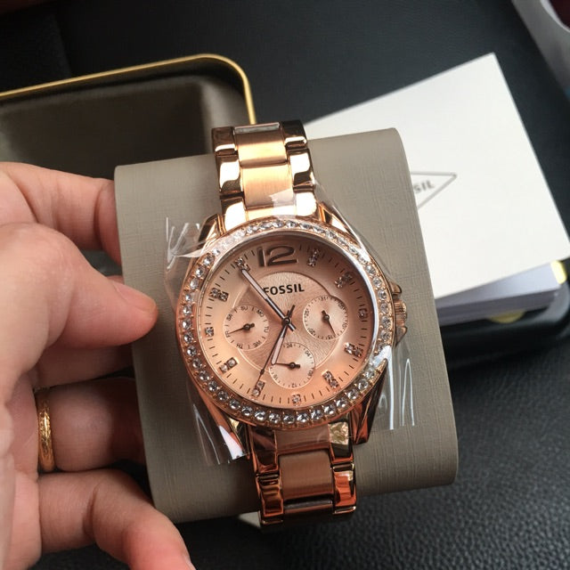 Fossil Riley Multifunction Rose Gold Dial Rose Gold Steel Strap Watch for Women - ES2811 Buy Now By Fossil