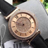 Michael Kors Catlin Rose Gold Crystal Dial Black Leather Strap Watch for Women - MK2376 Buy Now By Michael Kors