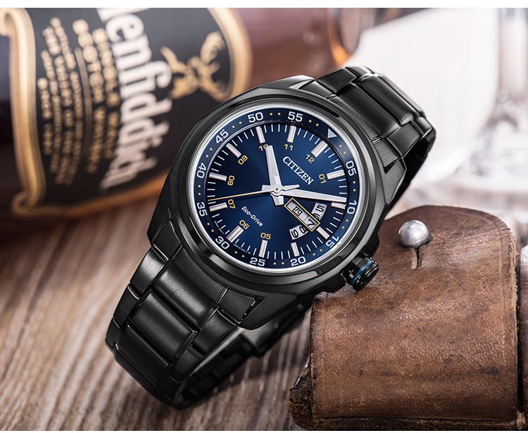 Citizen Eco Drive Blue Dial Black Steel Strap Watch For Men - AW0024-58LB Buy Now By Citizen