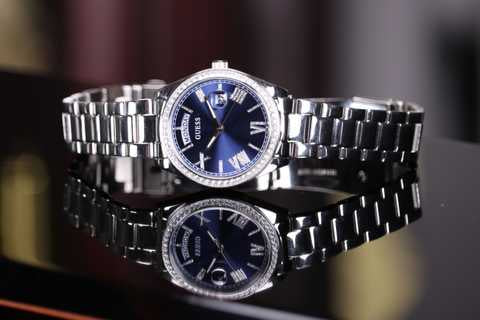 Guess Luna Diamonds Blue Dial Silver Steel Strap Watch for Women - GW0307L1 Buy Now By Guess