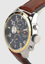 Shop Tommy Hilfiger Sport Multifunction Blue Dial Brown Leather Strap Watch for Men - 1791137 in USA