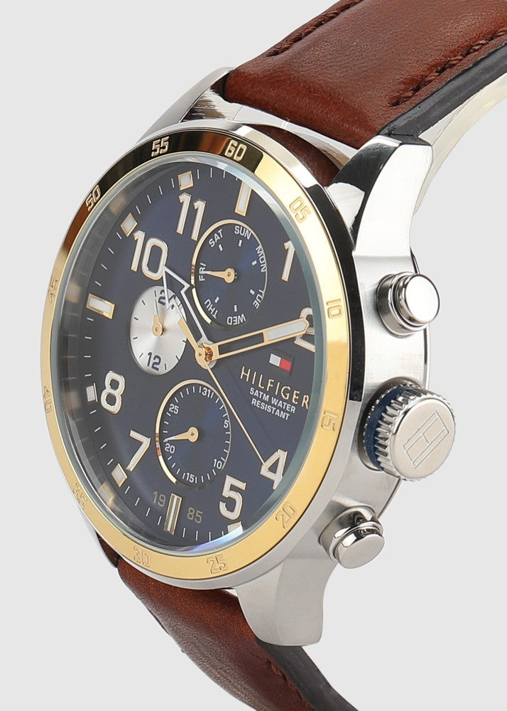 Shop Tommy Hilfiger Sport Multifunction Blue Dial Brown Leather Strap Watch for Men - 1791137 in USA