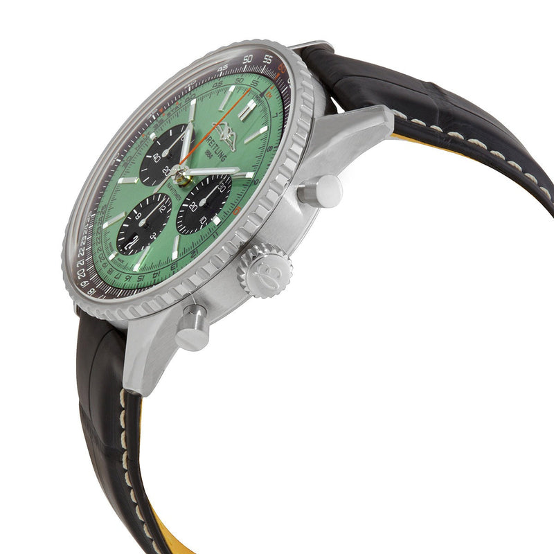 Shop Breitling Navitimer B01 Chronograph 43 Green Dial Black Leather Strap Watch for Men - AB0138241L1P1 in USA