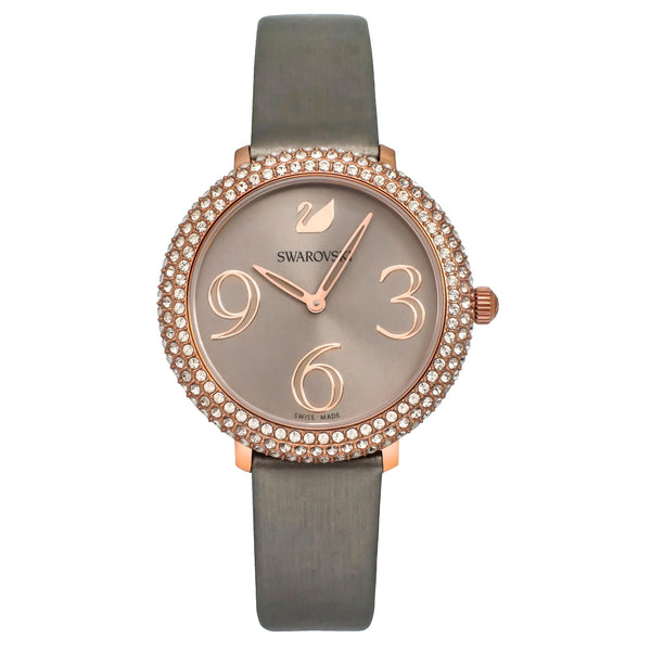 Shop Swarovski Crystal Frost Grey Dial Grey Leather Strap Watch for Women - 5484067 in USA