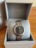 Calvin Klein Minimal Grey Dial Silver Mesh Bracelet Watch for Women - K3M2212X