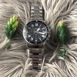 Fossil Grant Sport Chronograph Black Dial Silver Steel Strap Watch for Men - FS5236
