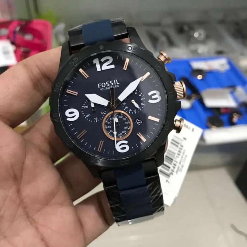 Fossil Nate Chronograph Blue Dial Two Tone Steel Strap Watch for Men - JR1494 Buy Now By Fossil