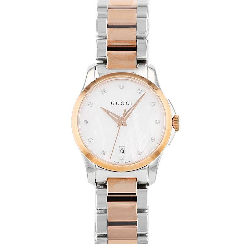 Shop Gucci G Timeless Diamonds Mother of Pearl Dial Two Tone Steel Strap Watch For Women - YA126544 in USA