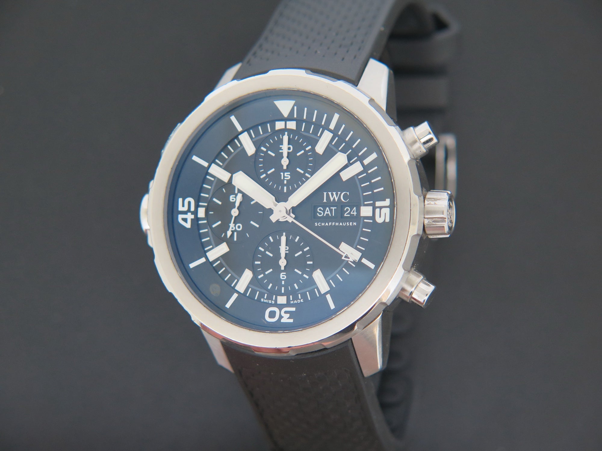 IWC Aquatimer Chronograph Black Dial Black Leather Strap Watch for Men - IW376803