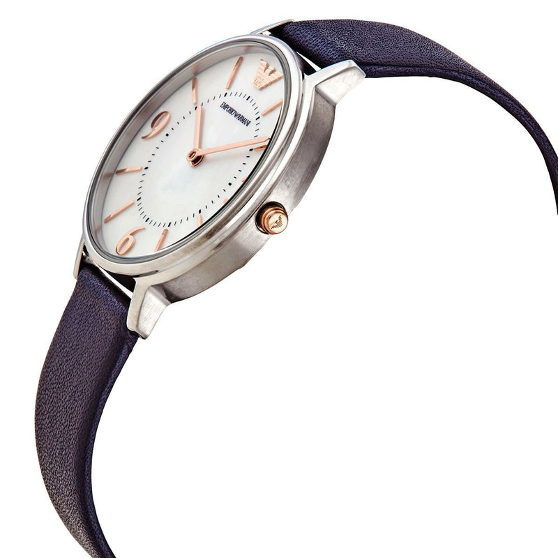 Emporio Armani Kappa White Mother of Pearl Dial Black Leather Strap Watch For Women - AR2509 Buy Now By Emporio Armani