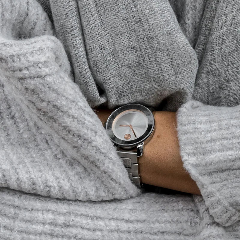 Shop Movado Bold Ceramic Silver Dial Silver Steel Strap Watch for Women - 3600638 in USA