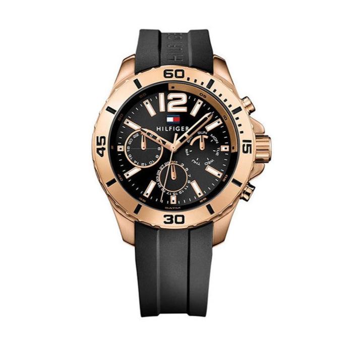Shop Tommy Hilfiger Sport Multifunction Black Dial Black Rubber Strap Watch for Men - 1791145 in USA