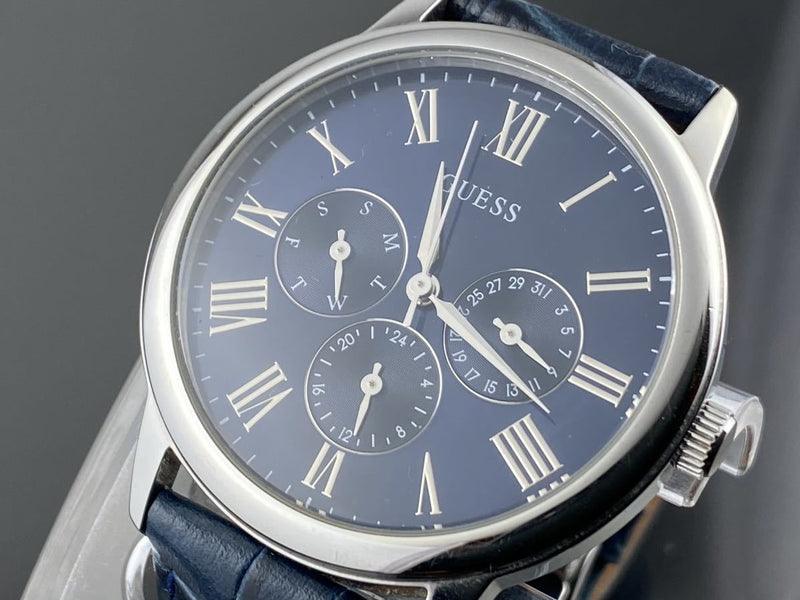 Guess Wafer Chronograph Quartz Blue Dial Blue Leather Strap Watch For Men - W0496G3 Buy Now By Guess